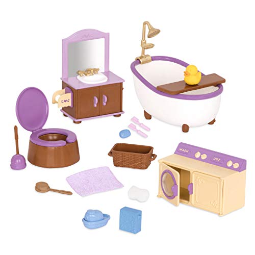 Li’l Woodzeez 16-teilig Badezimmer und Wäsche Zubehör Set – Badewanne, Waschbecken und mehr – Tierfiguren Accessoire Spielzeug für Kinder ab 3 Jahren von Li'l Woodzeez