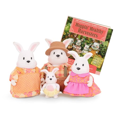 Li’l Woodzeez Figuren Hasen Tierfamilie Hoppingood – 4 weiche Tierfiguren mit Bilderbuch auf Englisch – Tiere im Set, Spielzeug für Kinder ab 3 Jahren von Li'l Woodzeez