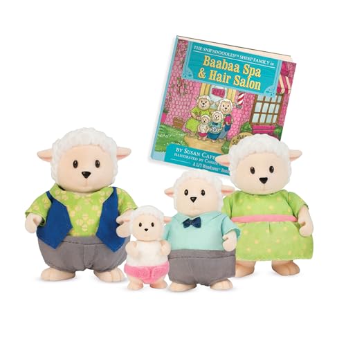 Li’l Woodzeez Figuren Schaf Tierfamilie Snipadoodles – 4 weiche Tierfiguren mit Bilderbuch auf Englisch – Tiere im Set, Spielzeug für Kinder ab 3 Jahren von Li'l Woodzeez