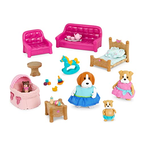 Li’l Woodzeez – 3 Tierfiguren – Tiere Spielzeug – Sammelfiguren mit Puppenhaus Möbel Set – Sofa, Betten & Zubehör – Für Kinder ab 3 Jahren – Deluxe Wohnzimmer & Kinderzimmer von Li'l Woodzeez