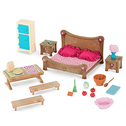 Li’l Woodzeez 26-teilig Schlafzimmer und Esszimmer Zubehör Set – Bett, Esstisch und mehr – Tierfiguren Accessoire Spielzeug für Kinder ab 3 Jahren von Li'l Woodzeez