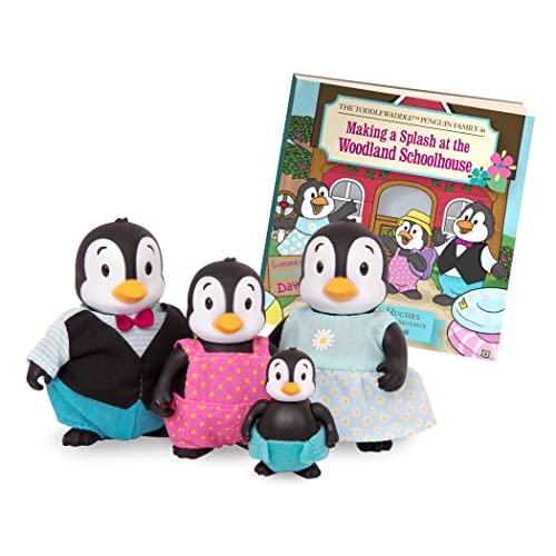 Li’l Woodzeez WZ6762C6SZ Tierfamilie Toddlewaddle – 4 kleine Tierfiguren mit Bilderbuch auf Englisch – Tiere im Set – Spielzeug für Kinder ab 3 Jahren – Pinguine Spielfiguren, Multi von Li'l Woodzeez