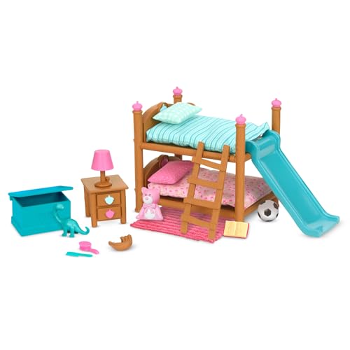 Li’l Woodzeez 18-teilig Schlafzimmer Kinderzimmer Zubehör Set – Hochbett, Rutsche und mehr – Tierfiguren Accessoire Spielzeug für Kinder ab 3 Jahren von Li'l Woodzeez