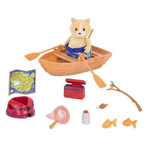 Li’l Woodzeez – Katzen-Tierfigur & Boot – Tiere Spielzeug – Sammelfiguren mit Puppenhaus Möbel Set – Angel, Rettungsweste und Zubehör – Kinder ab 3 Jahren – Bootsset von Li'l Woodzeez