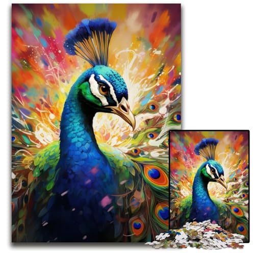 1000-teiliges Pfauen-Puzzle aus Karton zum Entspannen und Herausfordern, farbenfrohe Kunst zur Heimdekoration, Freunde, 26x38cm/10,23x14,96 Zoll von LiJianXXE