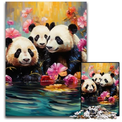 1000-teiliges Puzzle, Blumenpanda, Kartonpuzzle für Erwachsene, pädagogisches Denkspiel, künstlerische Heim- und Bürodekoration, ab 14 Jahren, 26x38cm/10,23x14,96 Zoll von LiJianXXE