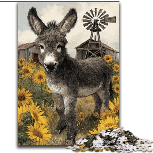 1000-teiliges Puzzle, Sonnenblume und Eselbaby, geeignet für Kinder ab 14 Jahren, Lernspiele für zu Hause, DIY-Spielzeug, Kunstwerk, Geschenk (Größe 26x38cm) von LiJianXXE