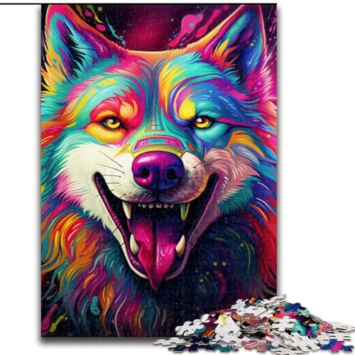 1000-teiliges Puzzle, farbenfroher Kunst-Husky aus Holz, interaktives Familienspiel, geeignet für Kinder ab 14 Jahren, 50x75cm, Denksportaufgabe, Spiel für Erwachsene, interaktive Familienaktivität von LiJianXXE