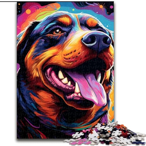1000-teiliges Puzzle, farbenfrohes Rottweiler-Kunstwerk aus Holz, interaktives Familienspiel, geeignet für Kinder ab 14 Jahren, 50x75cm, Weihnachten oder Geburtstage von LiJianXXE