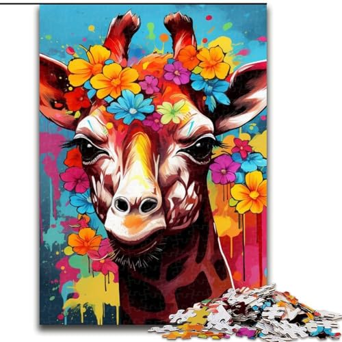 1000-teiliges Puzzle „Giraffe mit Blumen“ aus Holz, EIN tolles Geschenk für Familienspaß, 50x75cm, Lernspielzeug für Teenager, Dekoration für das Homeoffice von LiJianXXE
