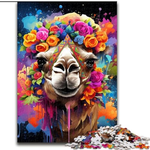 1000-teiliges Puzzle „Kamel mit Blumen“ aus Holz, interaktives Familienspiel, geeignet für Kinder ab 14 Jahren, 50x75cm, Denksportaufgabe, Spiel für Erwachsene, interaktive Familienaktivität von LiJianXXE