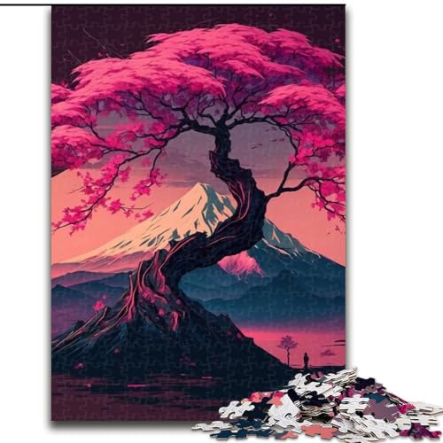 1000-teiliges Puzzle „Kirschblüten-Berg Fuji“ aus Holz, EIN tolles Geschenk für Familienspaß, 50x75cm, Lernspielzeug für Teenager, Dekoration für das Homeoffice von LiJianXXE
