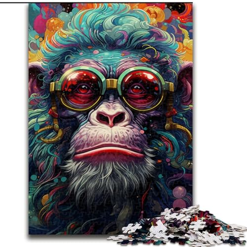 1000-teiliges Puzzle „Psychedelic Monkey“ aus Holz, anspruchsvolles Denkspiel für Teenager, perfekt als Heimdekoration oder Geschenk, 1000 Stück(50x75cm) von LiJianXXE