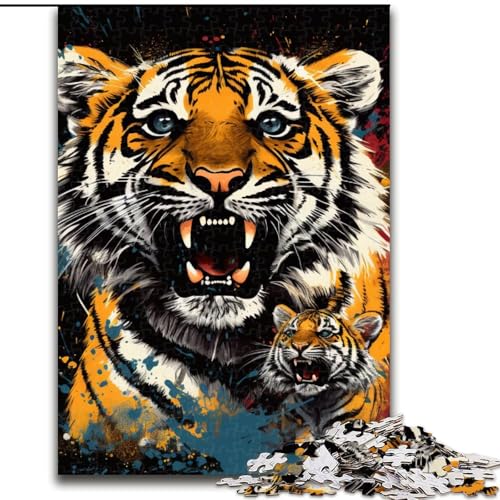 1000-teiliges Puzzle „Psychedelic Tiger“ aus Holz, anspruchsvolles Denkspiel für Teenager, perfekt als Heimdekoration oder Geschenk, 1000 Stück(50x75cm) von LiJianXXE