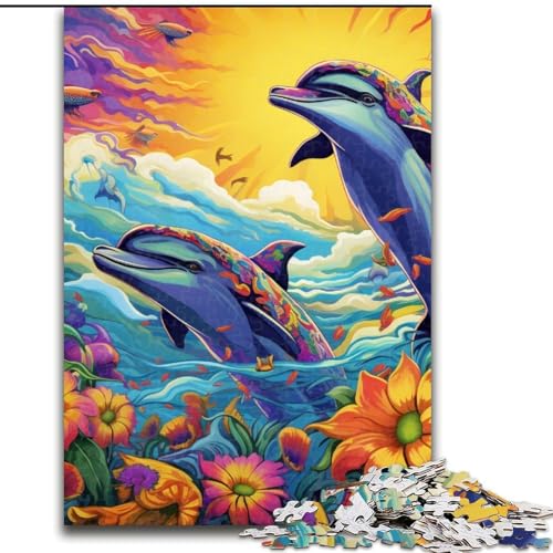 1000-teiliges Puzzle „Psychedelischer Delfin“ aus Holz, EIN tolles Geschenk für Familienspaß, 50x75cm, Lernspielzeug für Teenager, Dekoration für das Homeoffice von LiJianXXE