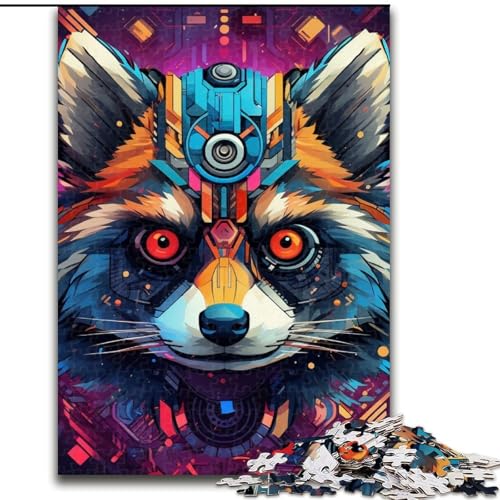 1000-teiliges Puzzle „Psychedelischer Waschbär“ aus Holz, EIN tolles Geschenk für Familienspaß, 50x75cm, Lernspielzeug für Teenager, Dekoration für das Homeoffice von LiJianXXE