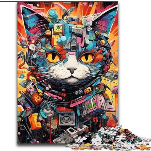 1000-teiliges Puzzle „Techno Cat“ aus Pappe, Geburtstage, Weihnachten, Halloween, Thanksgiving, Ostern, 1000 Stück(26x38cm) von LiJianXXE
