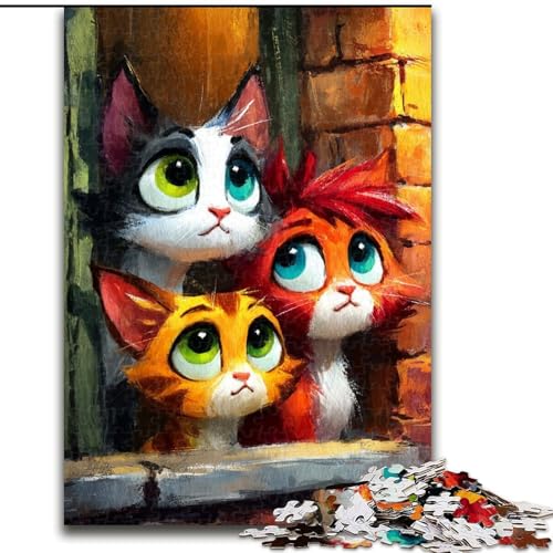1000-teiliges Puzzle DREI Katzen, geeignet für Kinder ab 14 Jahren, Lernspiele für zu Hause, DIY-Spielzeug, Kunstwerk, Geschenk (Größe 50x75cm) von LiJianXXE
