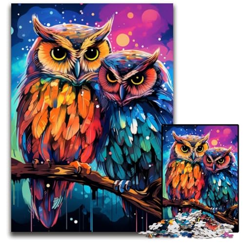 1000-teiliges Puzzle-Geschenk, Bunte Kunst-Eule, Kartonpuzzle für Erwachsene, pädagogisches Denkspiel, künstlerische Heim- und Bürodekoration, ab 14 Jahren, 26x38cm/10,23x14,96 Zoll von LiJianXXE