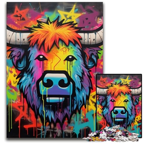 1000-teiliges Puzzle-Geschenk, Graffiti-Malerei, Yak-Kartonpuzzle für Erwachsene, pädagogisches Denkspiel, künstlerische Heim- und Bürodekoration, ab 14 Jahren, 26x38cm/10,23x14,96 Zoll von LiJianXXE
