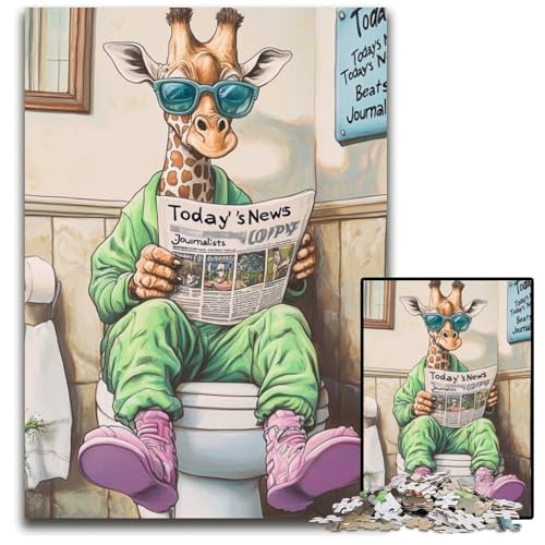 1000-teiliges Puzzle-Geschenk „Giraffe geht auf Toilette“, Kartonpuzzle für Erwachsene, pädagogisches Denkspiel, künstlerische Heim- und Bürodekoration, ab 14 Jahren, 26x38cm/10,23x14,96 Zoll von LiJianXXE