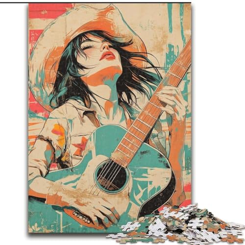1000-teiliges Puzzle Mädchen spielt Gitarre, geeignet für Kinder ab 14 Jahren, Lernspiele für zu Hause, DIY-Spielzeug, Kunstwerk, Geschenk (Größe 26x38cm) von LiJianXXE