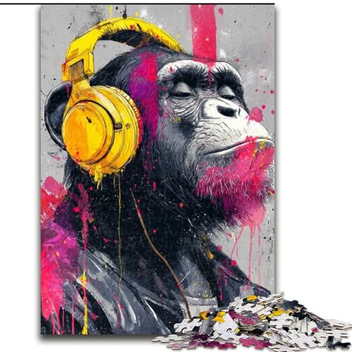 1000-teiliges Puzzle für Erwachsene, AFFE mit Kopfhörern, Spielzeug, Lernspiele, Stressabbau, Eltern-Kind-Interaktion (Größe 50x75cm) von LiJianXXE