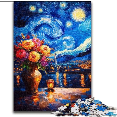 1000-teiliges Puzzle für Erwachsene, Blumen unter dem Nachthimmel, Spielzeug, Lernspiele, Stressabbau, Eltern-Kind-Interaktion (Größe 26x38cm) von LiJianXXE