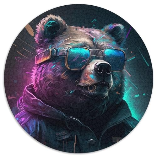 1000-teiliges Puzzle für Erwachsene, Braunbär, 1000-teiliges rundes Puzzle für Erwachsene, Lernspielzeug für Jugendliche, Heimbüro-Dekor, 67,5 x 67,5 cm von LiJianXXE