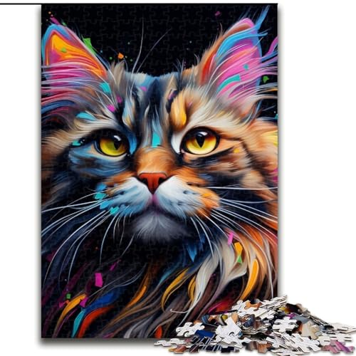 1000-teiliges Puzzle für Erwachsene, Bunte Katze, aus Holz, lustige Aktivität für zu Hause, 50x75cm, Lernspielzeug für Teenager, Dekoration für das Homeoffice von LiJianXXE