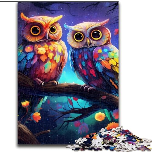 1000-teiliges Puzzle für Erwachsene, Bunte Kunst-Eule aus Holz, für Teenager ab 14 Jahren, Heimdekoration, 50x75cm, pädagogisches und unterhaltsames Indoor-Spiel für die Heimdekoration von LiJianXXE
