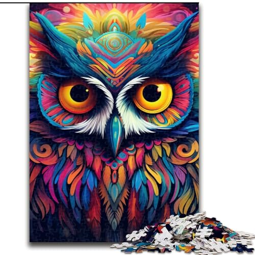 1000-teiliges Puzzle für Erwachsene, Bunte Kunst-Eule aus Holz, für Teenager ab 14 Jahren, Heimdekoration, 50x75cm, pädagogisches und unterhaltsames Indoor-Spiel für die Heimdekoration von LiJianXXE