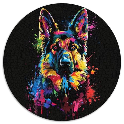 1000-teiliges Puzzle für Erwachsene, Deutscher Schäferhund, 1000-teiliges rundes Puzzle für Erwachsene, Lernspielzeug für Jugendliche, Heimbüro-Dekor, 67,5 x 67,5 cm von LiJianXXE
