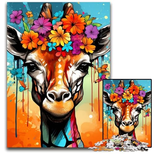 1000-teiliges Puzzle für Erwachsene, Giraffe mit Blumen, Puzzles für Erwachsene, Eltern, Partner, Freunde – ab 14 Jahren, 26x38cm/10,23x14,96 Zoll 1000-teiliges Puzzle für Erwachsene, Giraffe mit Blumen, Puzzles für Erwachsene, Eltern, Partner, Freunde – ab 14 Jahren, 26x38cm/10,23x14,96 Zoll von LiJianXXE