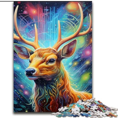 1000-teiliges Puzzle für Erwachsene, Hirsch, psychedelische Kunst, aus Holz, für Teenager ab 14 Jahren, Heimdekoration, 50x75cm, pädagogisches und unterhaltsames Indoor-Spiel für die Heimdekoration von LiJianXXE