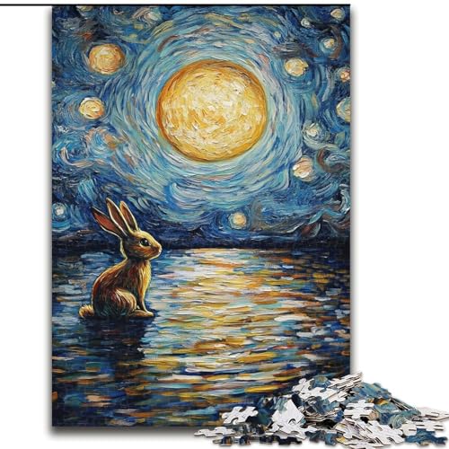 1000-teiliges Puzzle für Erwachsene, Kaninchen unter dem Mond, Spielzeug, Lernspiele, Stressabbau, Eltern-Kind-Interaktion (Größe 26x38cm) von LiJianXXE
