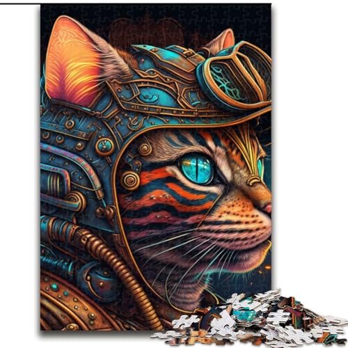 1000-teiliges Puzzle für Erwachsene, Katze mit Helm aus Holz, lustige Aktivität für zu Hause, 50x75cm, Lernspielzeug für Teenager, Dekoration für das Homeoffice von LiJianXXE