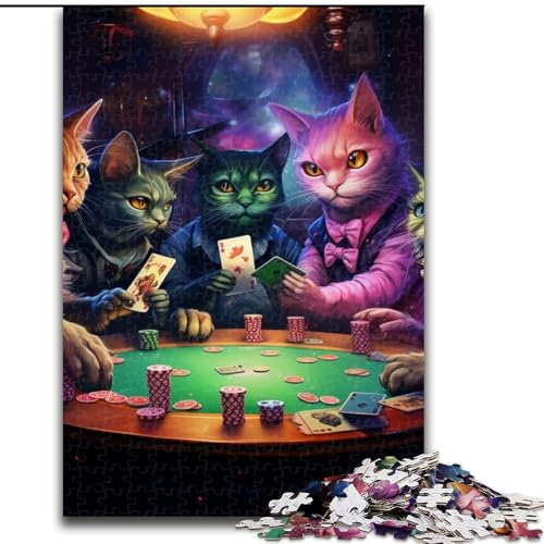1000-teiliges Puzzle für Erwachsene, Katzen Spielen Poker, aus Holz, Kinder ab 14 Jahren, 50x75cm, anspruchsvolles Denkspiel – entspannendes Spielzeug für Teenager von LiJianXXE