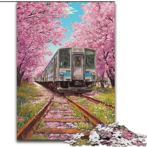 1000-teiliges Puzzle für Erwachsene, Kirschblütenzug, Spielzeug, Lernspiele, Stressabbau, Eltern-Kind-Interaktion (Größe 26x38cm) von LiJianXXE
