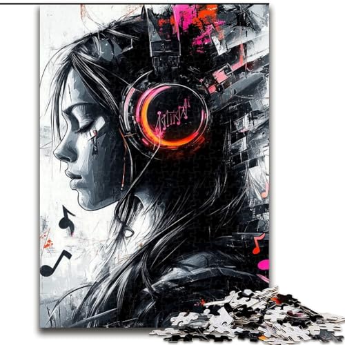 1000-teiliges Puzzle für Erwachsene, Mädchen mit Kopfhörern, Spielzeug, Lernspiele, Stressabbau, Eltern-Kind-Interaktion (Größe 50x75cm) von LiJianXXE