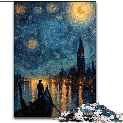 1000-teiliges Puzzle für Erwachsene, Nachthimmelkatze, für Lernspiele, Herausforderungsspielzeug, verbessert das Gedächtnis, für 14-Jährige (Größe 50x75cm) von LiJianXXE