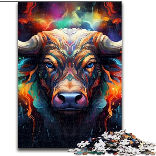1000-teiliges Puzzle für Erwachsene, Psychedelic Buffalo Puzzle aus Holz, anspruchsvolles Denkspiel für Teenager, unterhaltsames interaktives Spiel für die ganze Familie, 1000 Teile(50x75cm) von LiJianXXE