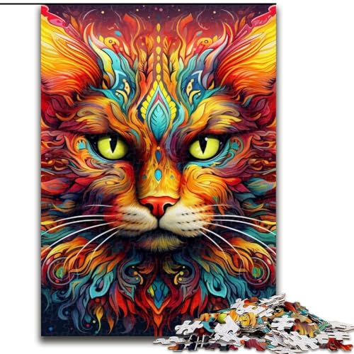 1000-teiliges Puzzle für Erwachsene, Psychedelische Katze, aus Holz, lustige Aktivität für zu Hause, 50x75cm, Lernspielzeug für Teenager, Dekoration für das Homeoffice von LiJianXXE