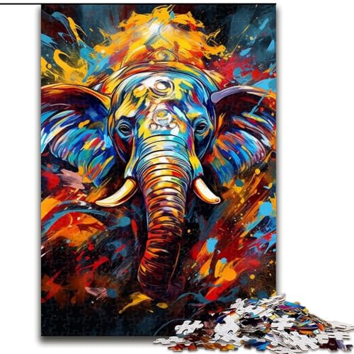 1000-teiliges Puzzle für Erwachsene, Psychedelischer Elefant aus Holz, hochschwieriges Denkspiel für Teenager, 50x75cm, für Feiertage, Geburtstage und Familienspieleabende von LiJianXXE