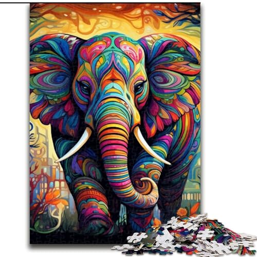 1000-teiliges Puzzle für Erwachsene, Psychedelischer Elefant aus Holz, lustige Aktivität für zu Hause, 50x75cm, Lernspielzeug für Teenager, Dekoration für das Homeoffice von LiJianXXE