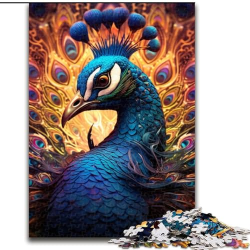 1000-teiliges Puzzle für Erwachsene, Psychedelischer Pfau, aus Holz, für Teenager ab 14 Jahren, Heimdekoration, 50x75cm, pädagogisches und unterhaltsames Indoor-Spiel für die Heimdekoration von LiJianXXE