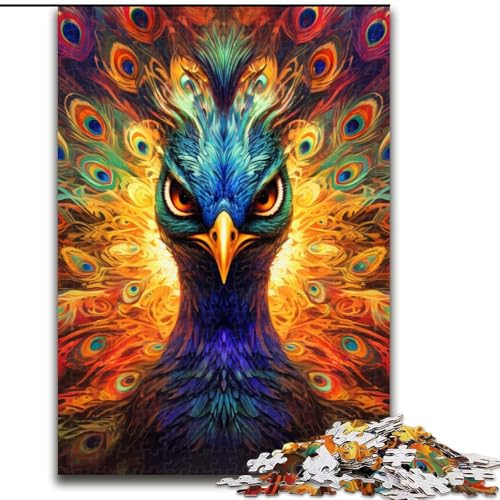 1000-teiliges Puzzle für Erwachsene, Psychedelisches Pfauenpuzzle aus Pappe, anspruchsvolles Denkspiel für Teenager, unterhaltsames interaktives Spiel für die ganze Familie, 1000 Teile(26x38cm) von LiJianXXE