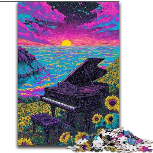 1000-teiliges Puzzle für Erwachsene, Sonnenblumenklavier, für Lernspiele, Herausforderungsspielzeug, zur Verbesserung des Gedächtnisses für 14-Jährige (Größe 26x38cm) von LiJianXXE