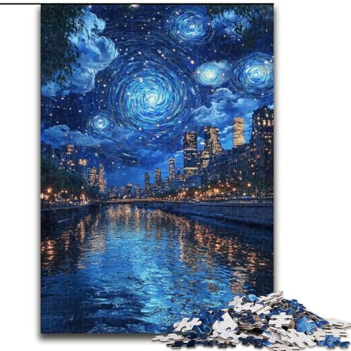 1000-teiliges Puzzle für Erwachsene, Sternennacht über der Seine, Spielzeug, Lernspiele, Stressabbau, Eltern-Kind-Interaktion (Größe 50x75cm) von LiJianXXE