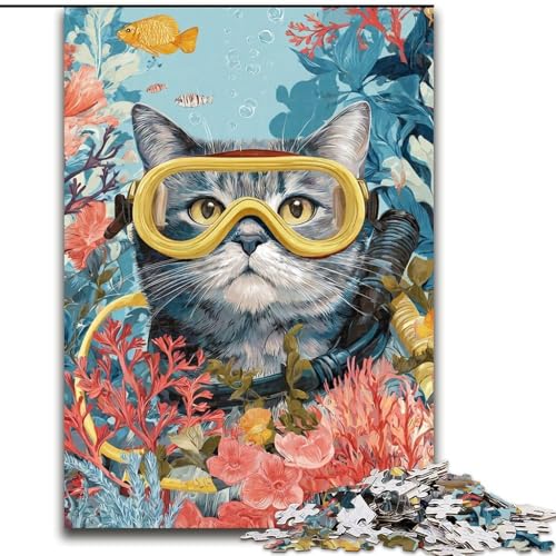 1000-teiliges Puzzle für Erwachsene, Taucherkatze, Spielzeug, Lernspiele, Stressabbau, Eltern-Kind-Interaktion (Größe 26x38cm) von LiJianXXE